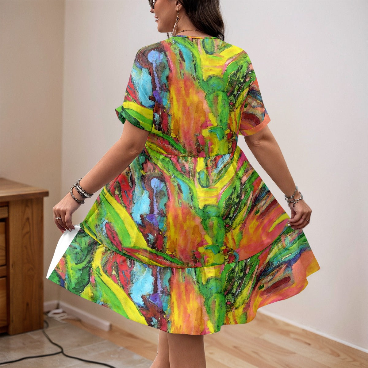 Women’s Floral V-Neck Short Sleeve Dress African Tree Collection