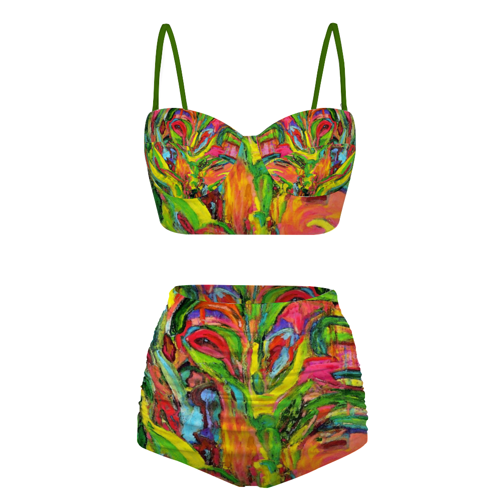 Women's High Waist Bikini Suspender Two Piece Swimsuit African Tree Collection