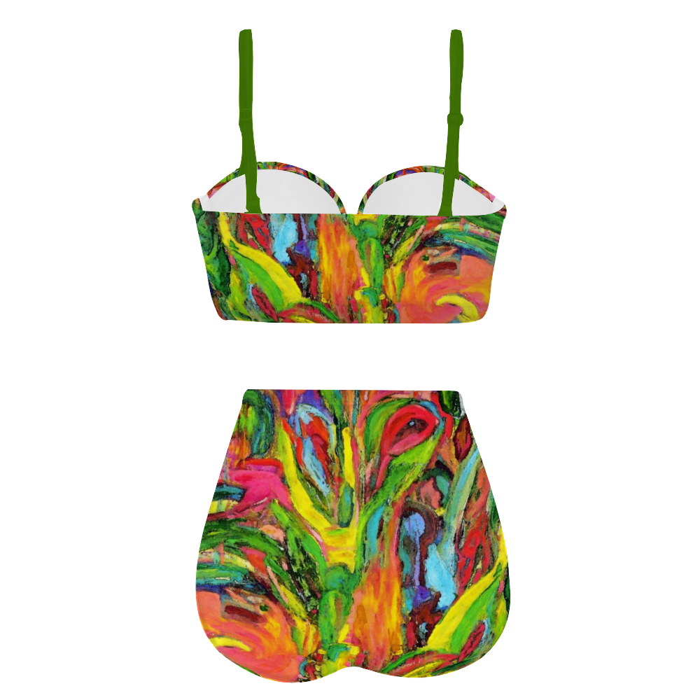 Women's High Waist Bikini Suspender Two Piece Swimsuit African Tree Collection