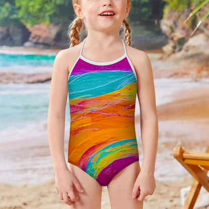 Children's Strap Swimsuit One Piece Cute Beach Swimsuit Pink Fish Collection