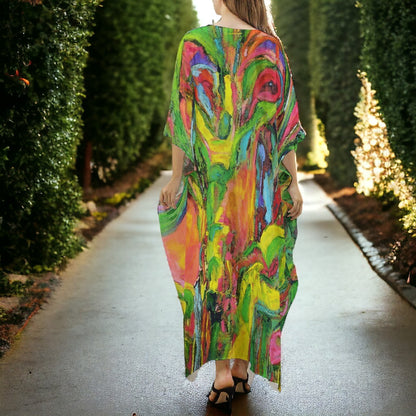 Women's V-neck Kaftan Robe Dress African Tree Collection