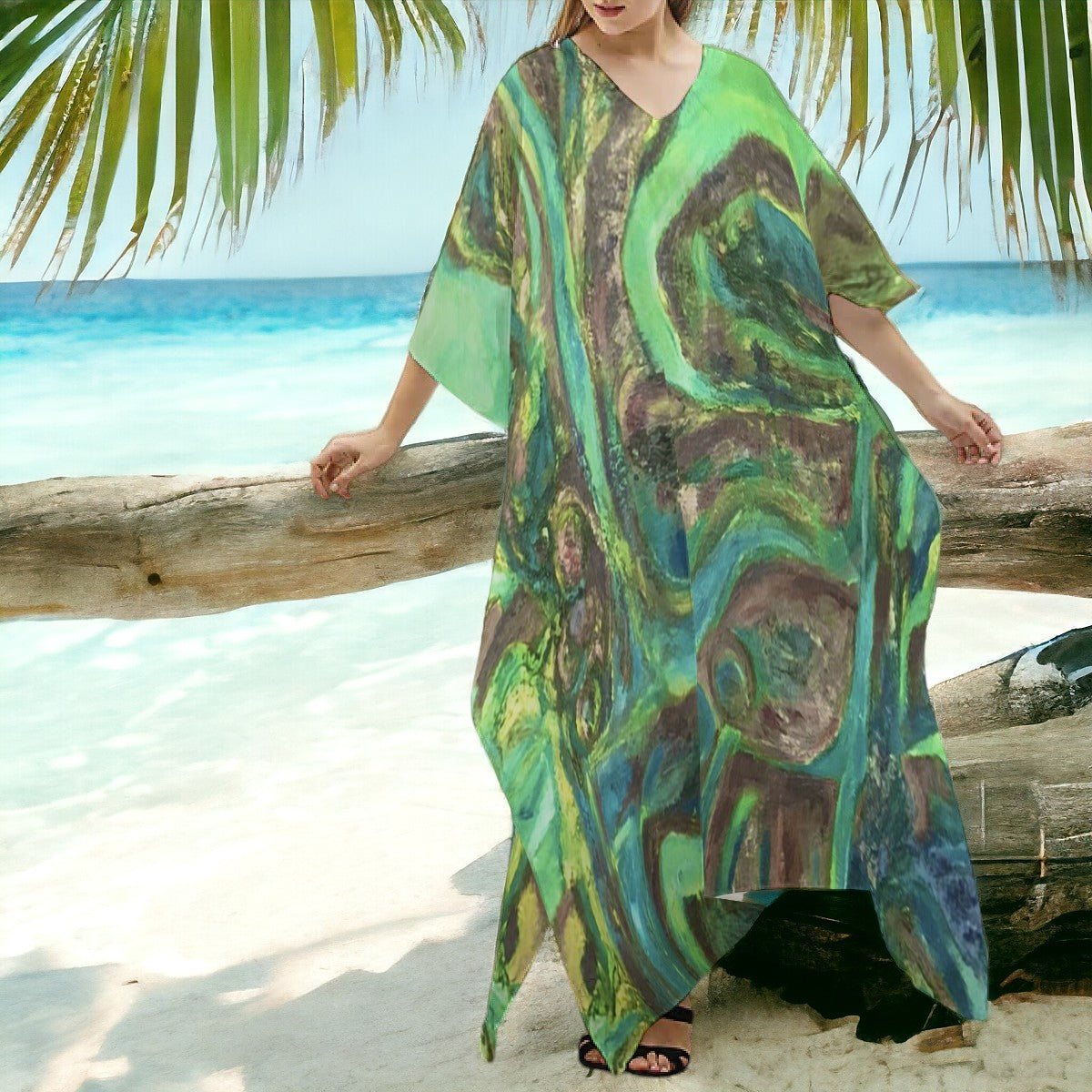 Silky V-neck Kaftan Robe Dress Rebirth Collection