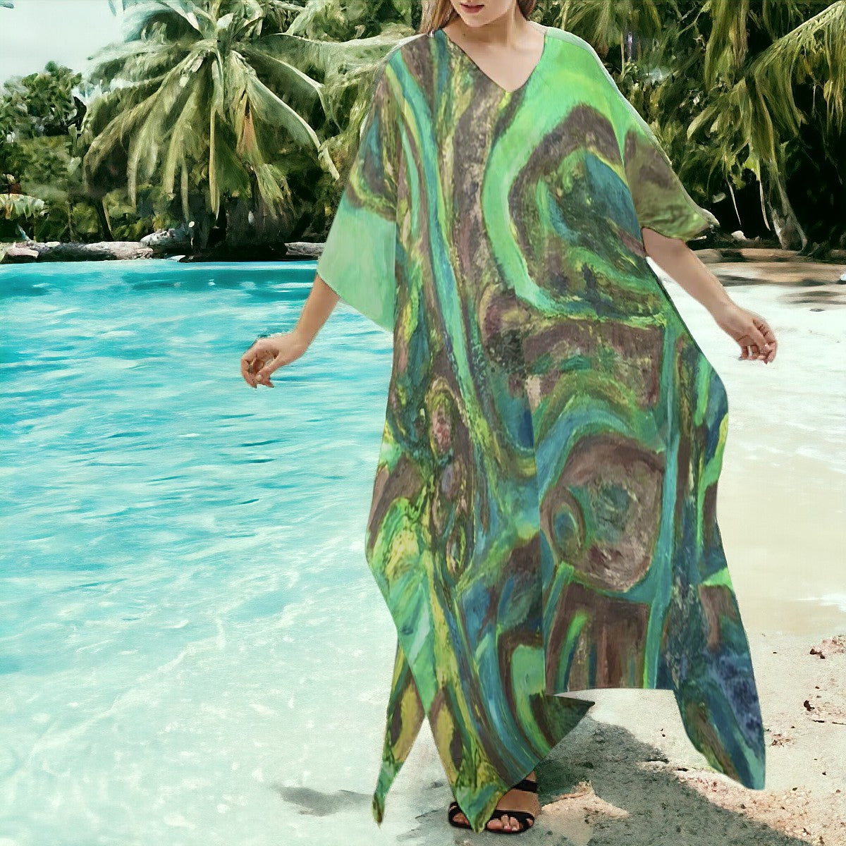 Silky V-neck Kaftan Robe Dress Rebirth Collection