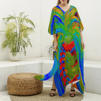 Silky V-neck Kaftan Robe Dress La Piña Dulce Collection