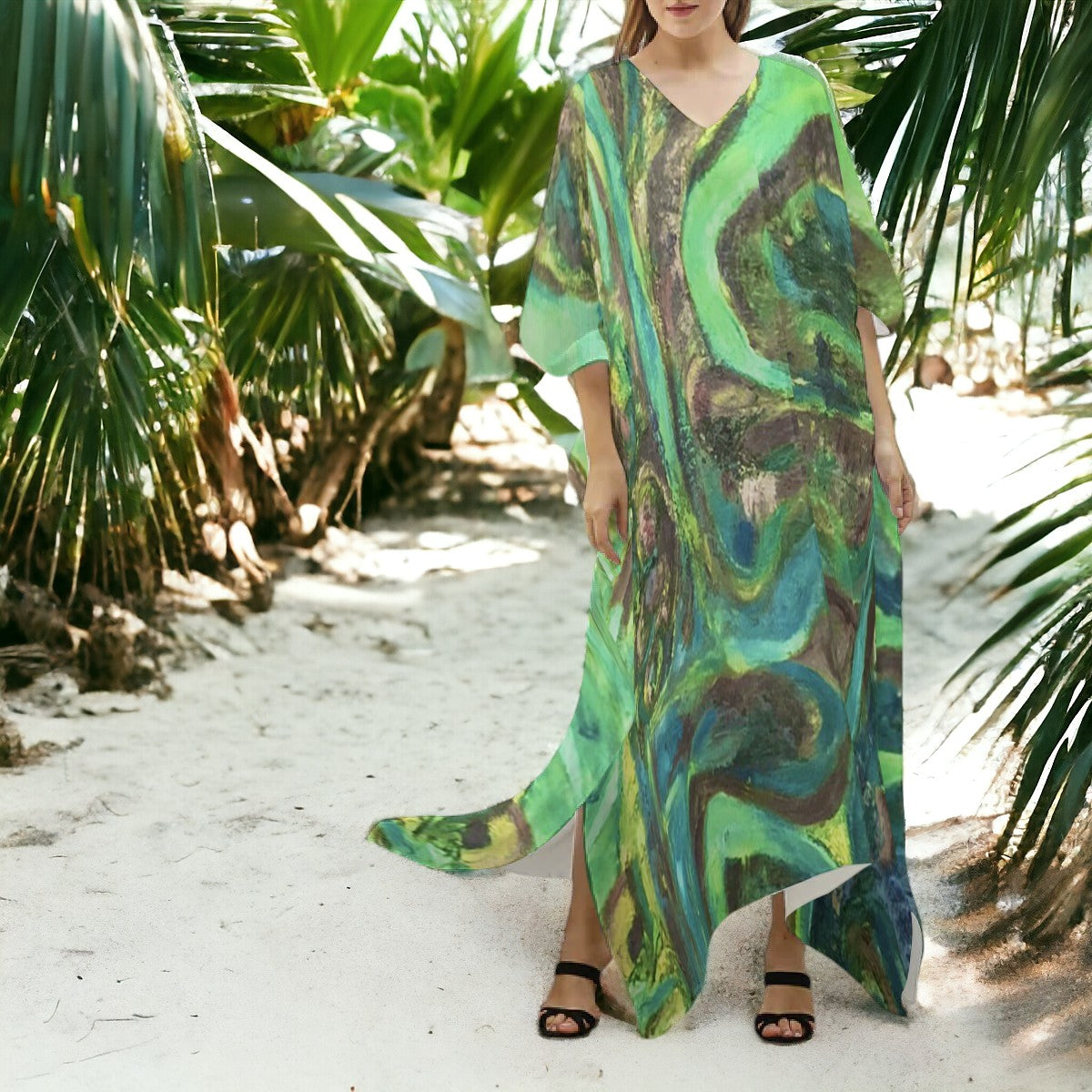 Silky V-neck Kaftan Robe Dress Rebirth Collection