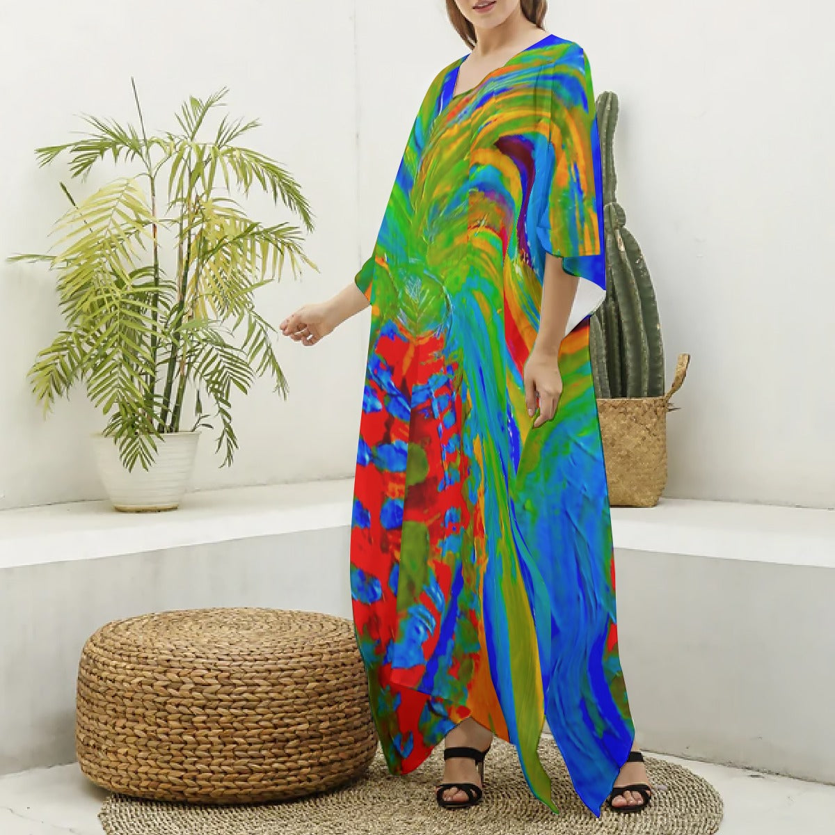 Silky V-neck Kaftan Robe Dress La Piña Dulce Collection