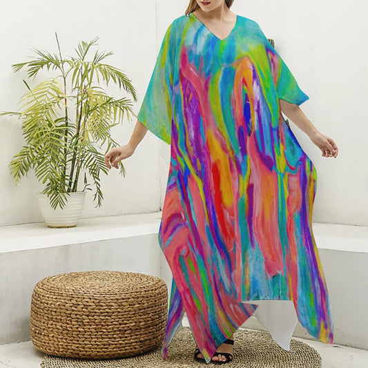 Silky V-neck Kaftan Robe Dress 4 Kings Collection