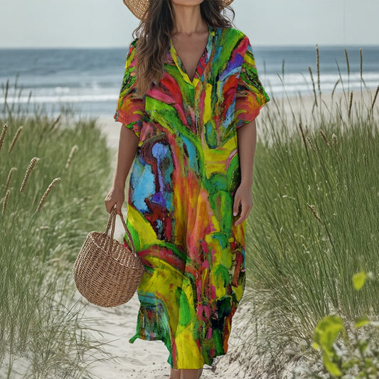 Women's Loose V-Neck Summer Dress African Tree Collection