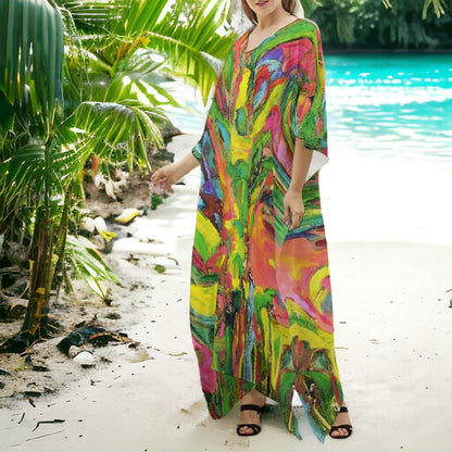 Women's V-neck Kaftan Robe Dress African Tree Collection