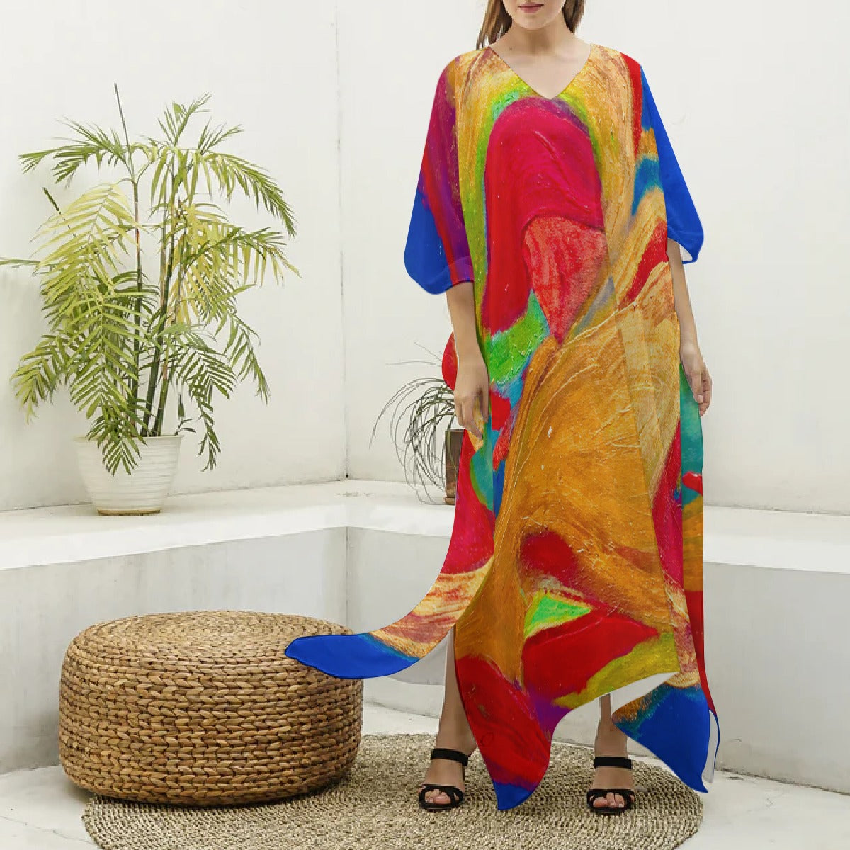 Silky V-neck Kaftan Robe Dress Greek Goddess Collection