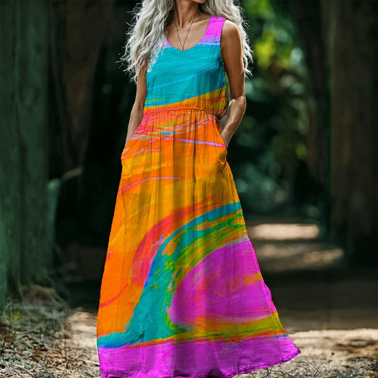 Women’s Sleeveless Maxi Dress Hot Pink Fish Collection