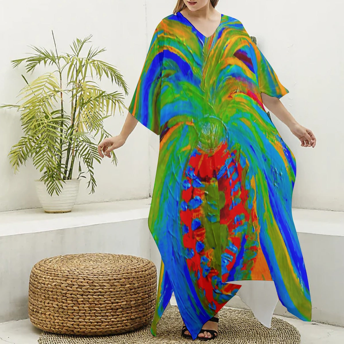 Silky V-neck Kaftan Robe Dress La Piña Dulce Collection