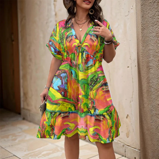 Women’s Floral V-Neck Short Sleeve Dress African Tree Collection