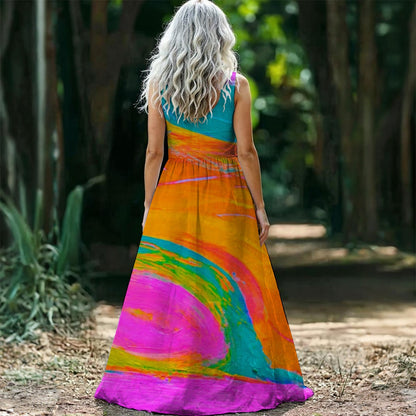 Women’s Sleeveless Maxi Dress Hot Pink Fish Collection