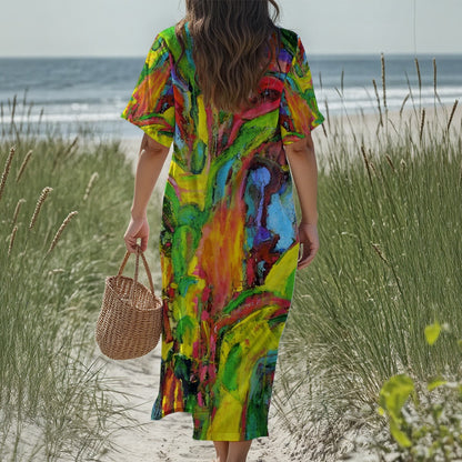 Women's Loose V-Neck Summer Dress African Tree Collection