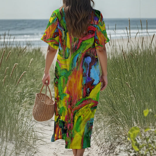 Women's Loose V-Neck Summer Dress African Tree Collection