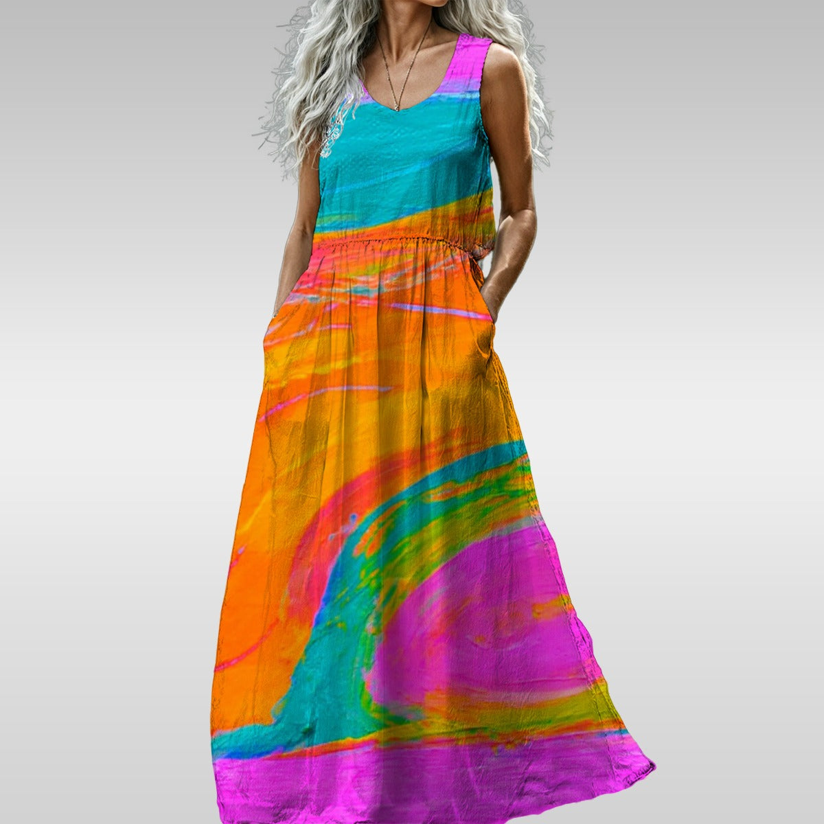 Women’s Sleeveless Maxi Dress Hot Pink Fish Collection
