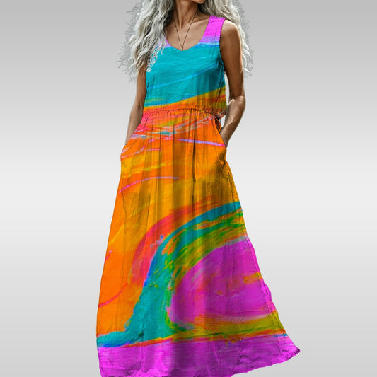 Women’s Sleeveless Maxi Dress Hot Pink Fish Collection