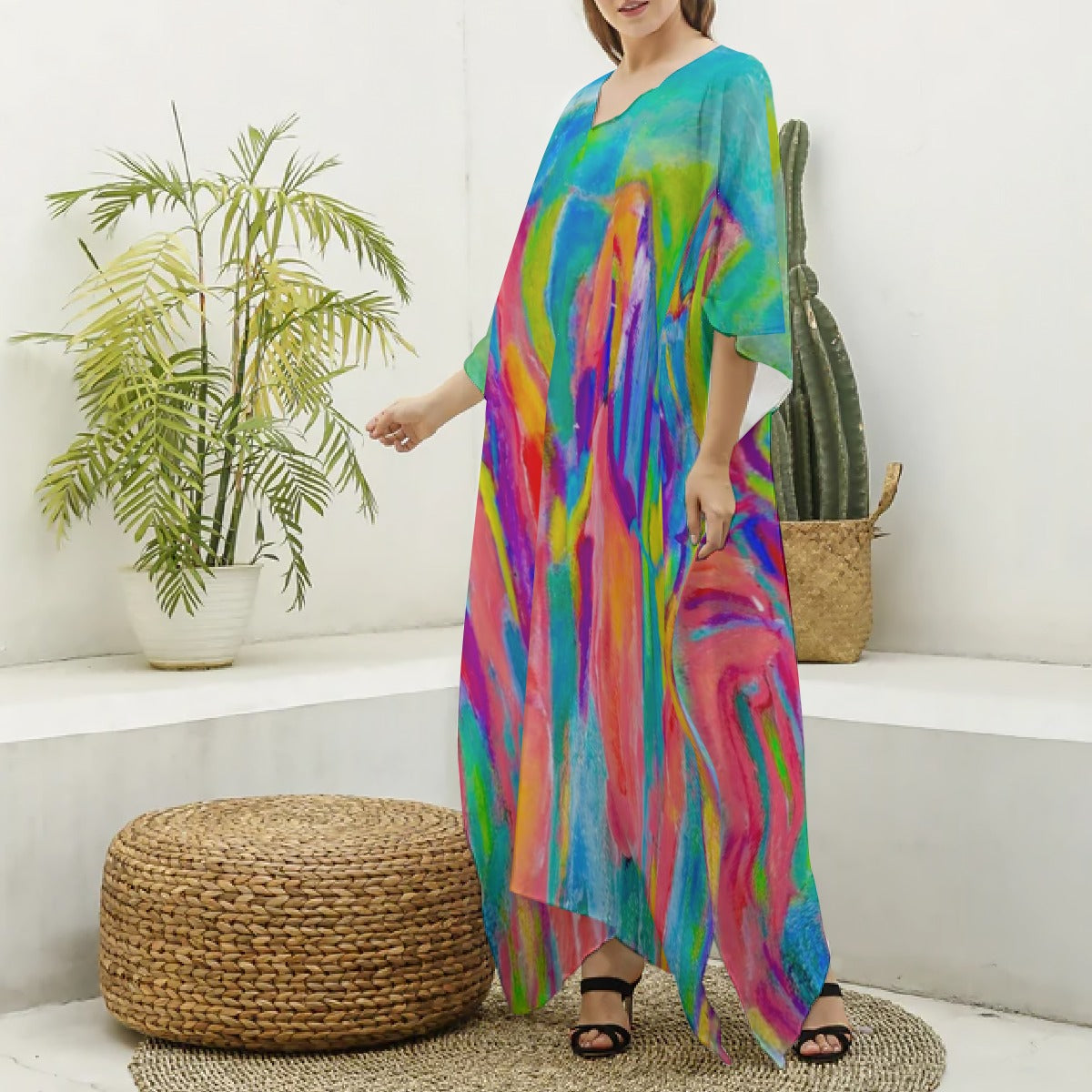 Silky V-neck Kaftan Robe Dress 4 Kings Collection