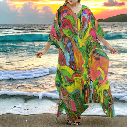 Women's V-neck Kaftan Robe Dress African Tree Collection