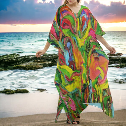 Women's V-neck Kaftan Robe Dress African Tree Collection