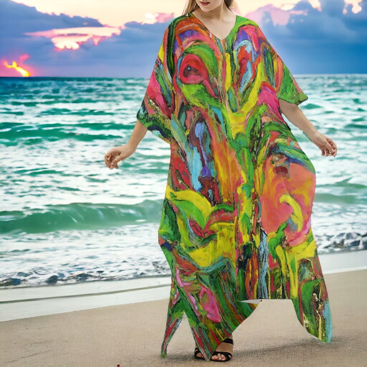 Women's V-neck Kaftan Robe Dress African Tree Collection