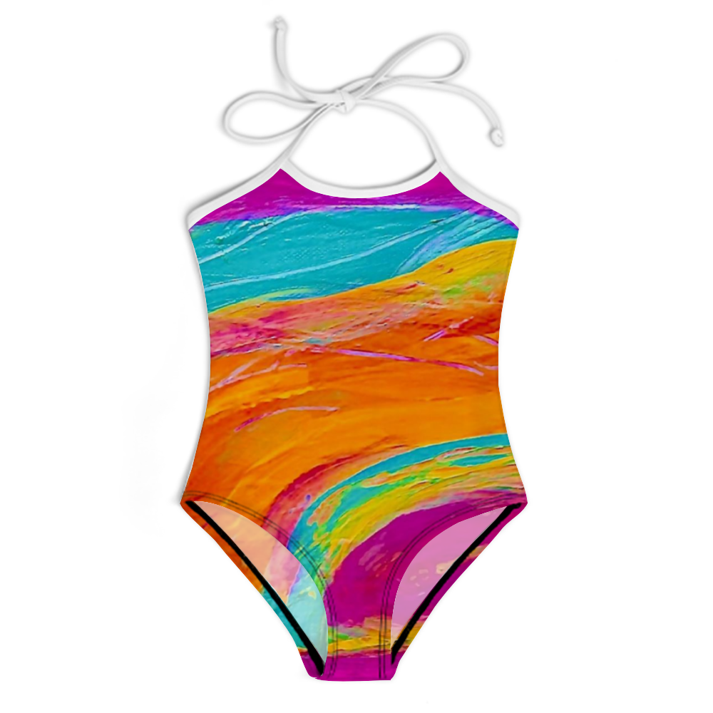 Children's Strap Swimsuit One Piece Cute Beach Swimsuit Pink Fish Collection