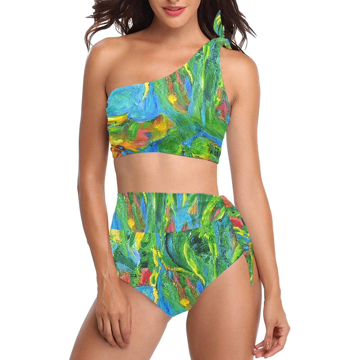 High Waisted One Shoulder Bikini Set Green Tulip Collection