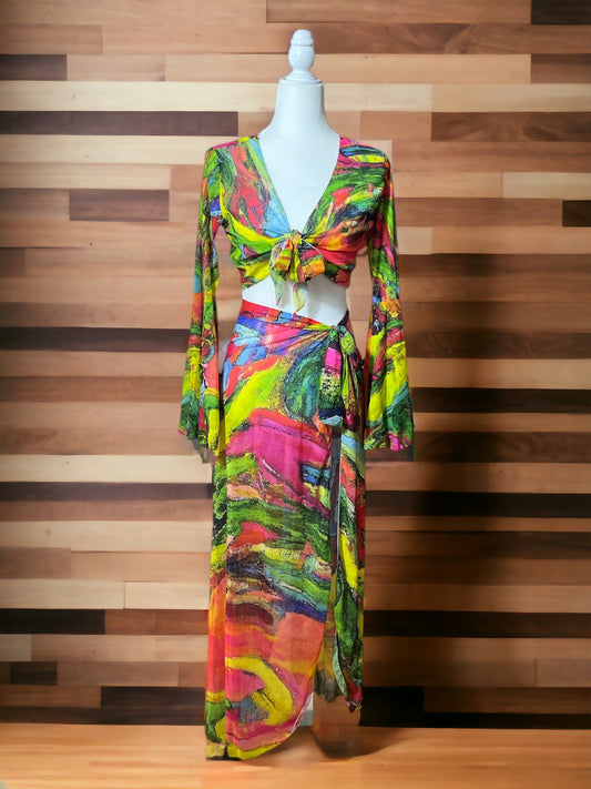 Women's Mesh Blouse with Bell Sleeves African Tree Collection