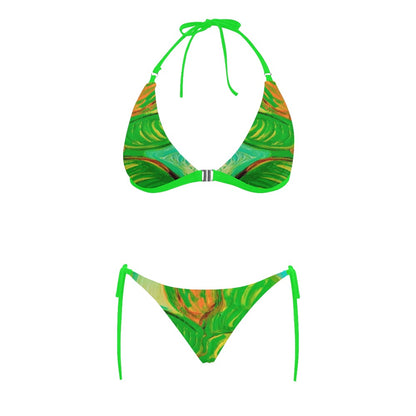 Buckle Front Halter Bikini Swimsuit Green Leaf in Green Collection