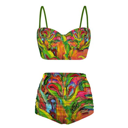 Women's High Waist Bikini Suspender Two Piece Swimsuit African Tree Collection