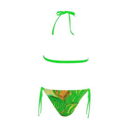 Buckle Front Halter Bikini Swimsuit Green Leaf in Green Collection