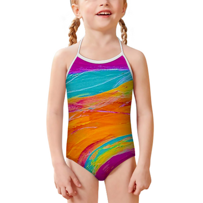 Children's Strap Swimsuit One Piece Cute Beach Swimsuit Pink Fish Collection